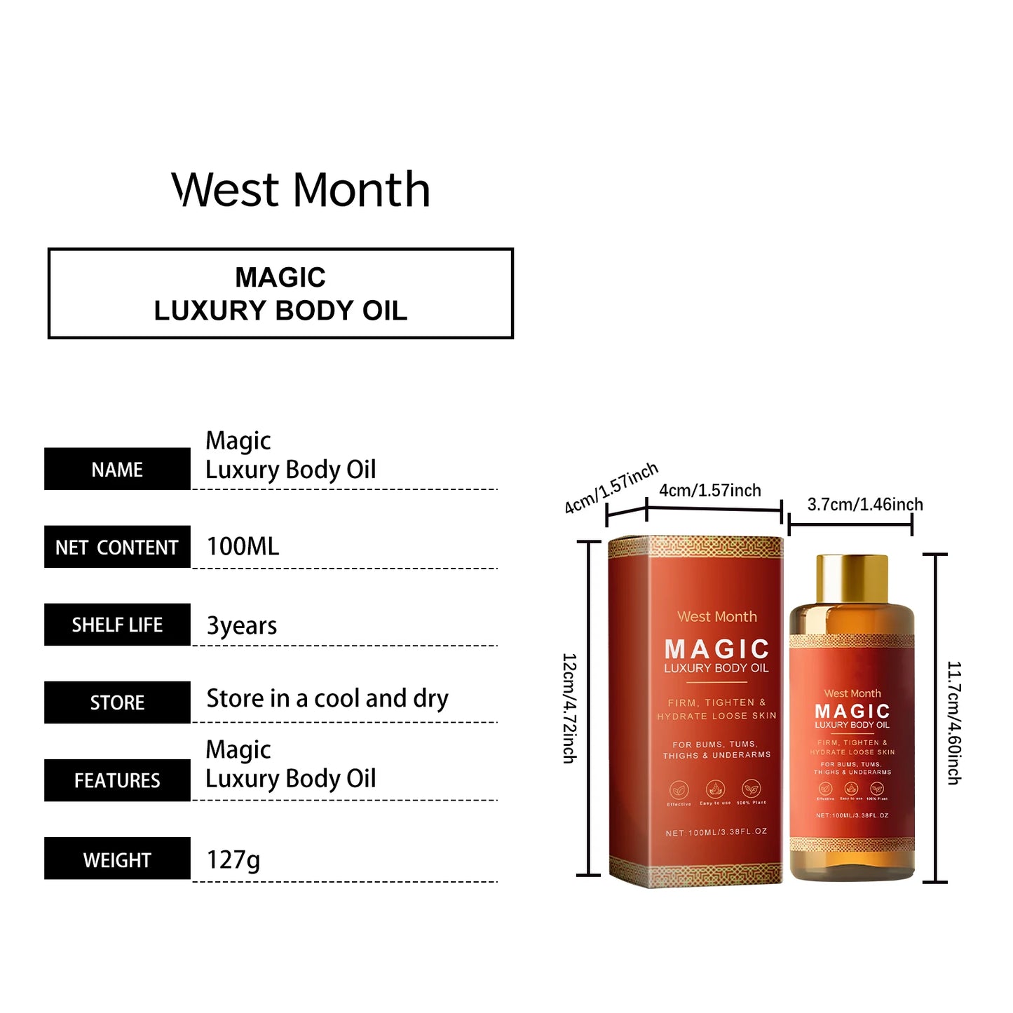 Rose Tightening Body Oil Nourishing Lifting Firming Smooth Anti Cellulite Lightening Improve Dry Brightening Skin Care MassageOi