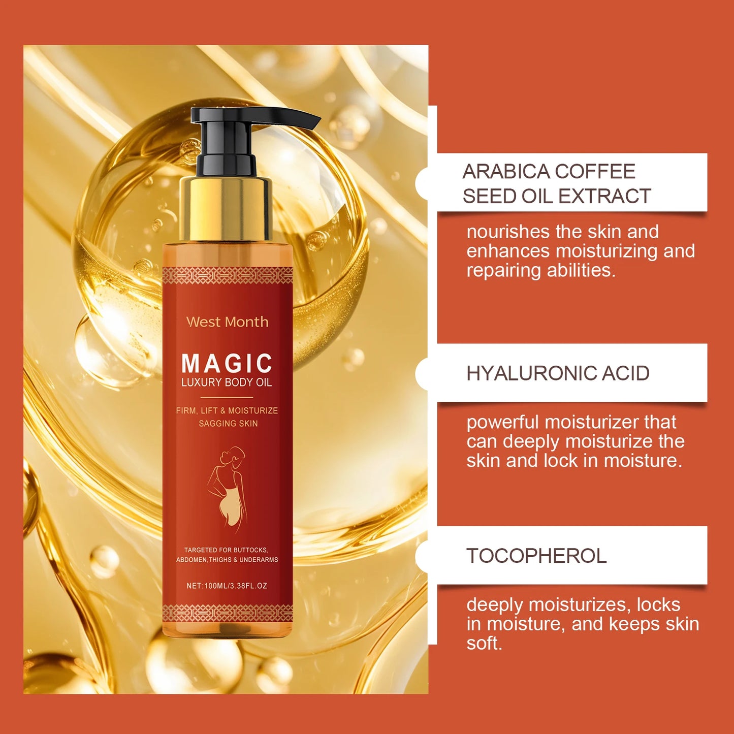 Rose Tightening Body Oil Nourishing Lifting Firming Smooth Anti Cellulite Lightening Improve Dry Brightening Skin Care MassageOi